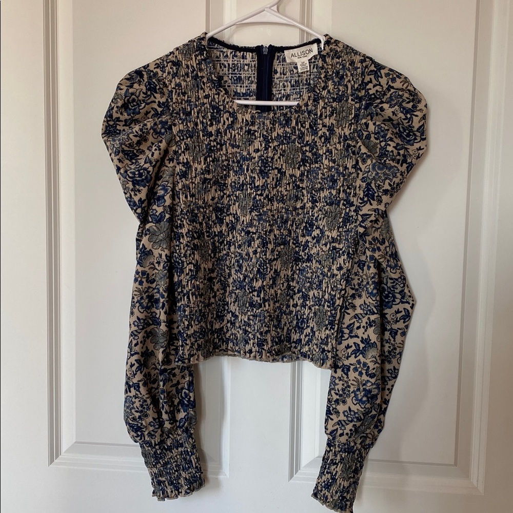 Allison Navy and Beige Floral Blouse